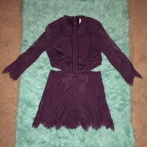Xhilaration burgandy sheer long sleeve/shorts romp
